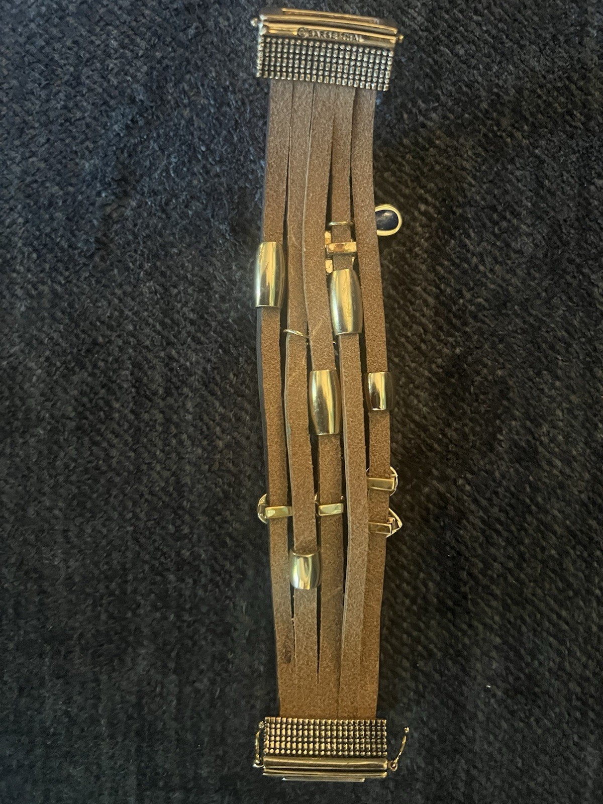 Barse Brown Leather Wrap Charm Bracelet Magnetic Closure Dangle Charms Signed