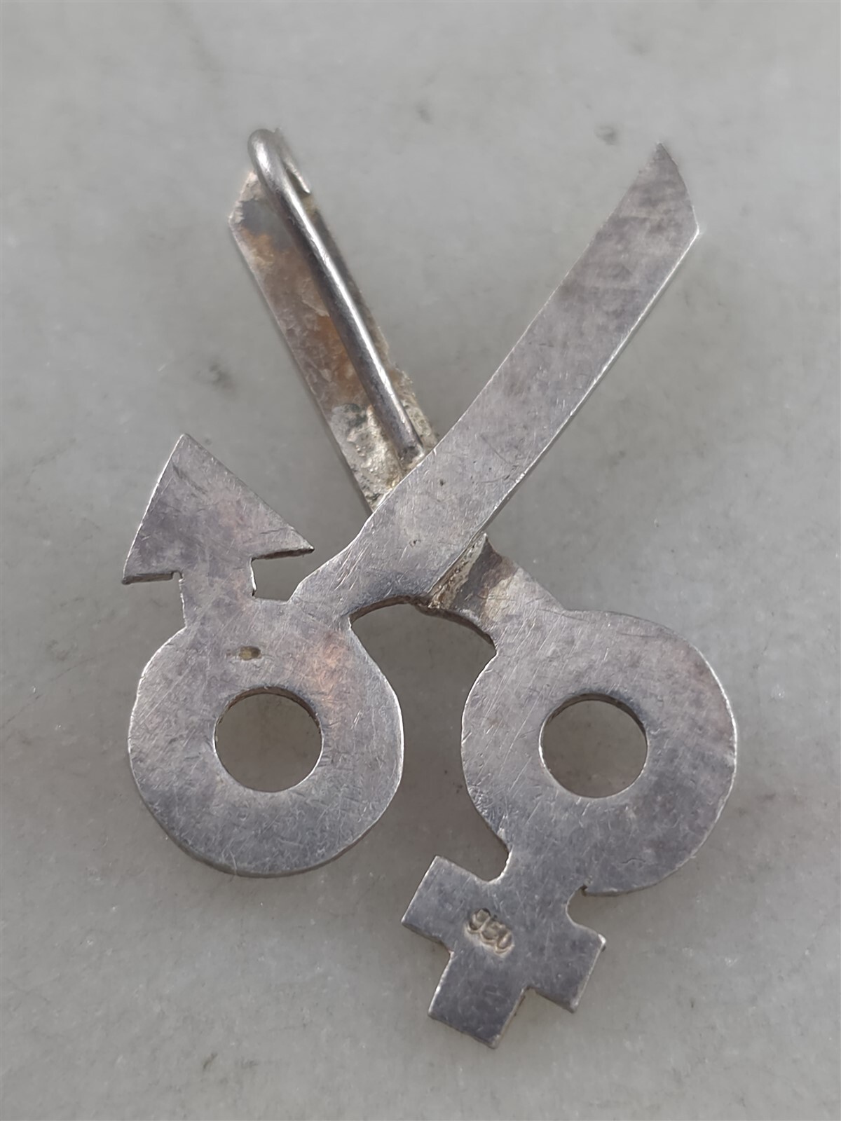 Vintage Solid Sterling Silver Male Female Scissors Transition Pendant 3 Grams