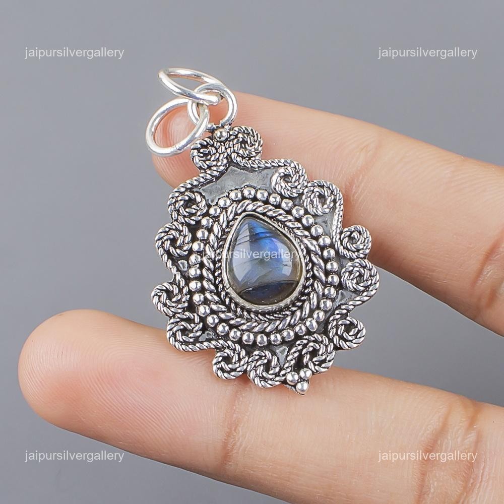 Labradorite Gemstone Jewelry 925 Silver Handmade Elegant Pendant 1.55″ For Gifts