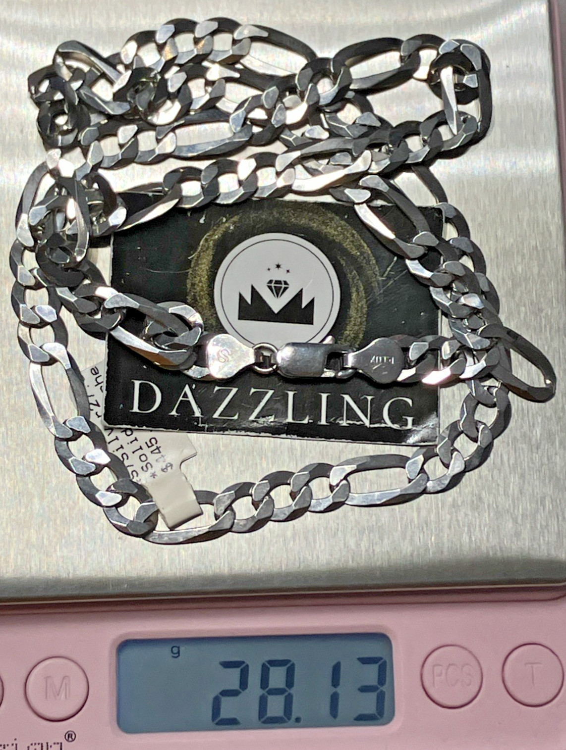 925 Sterling Silver Italy Solid Figaro Chain 27.5grams 7.6mm 24” New wit Tag