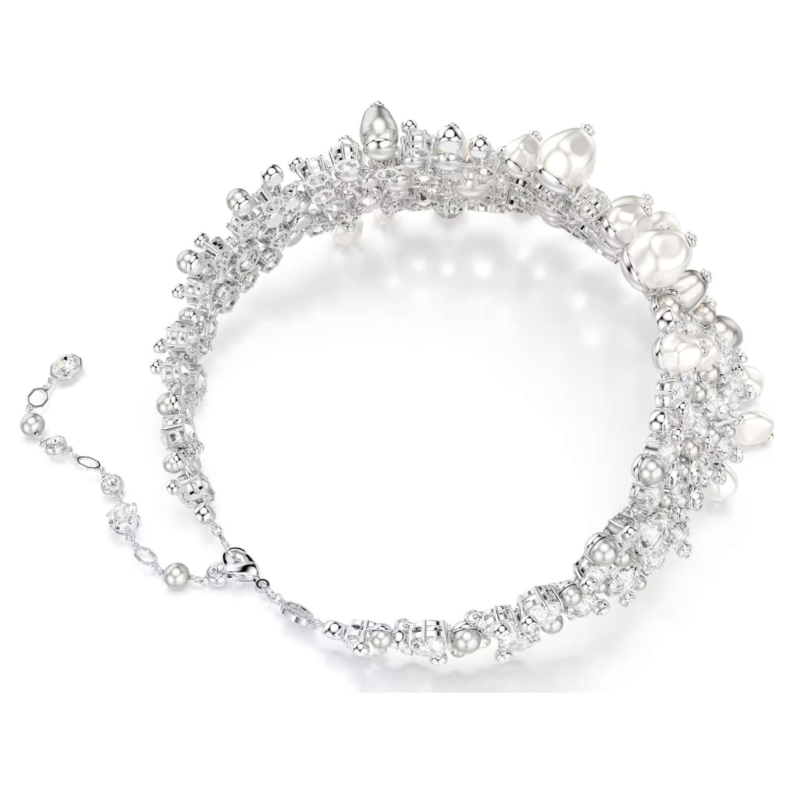 Swarovski Constella choker Crystal pearl, Round cut, White, Rhodium plated