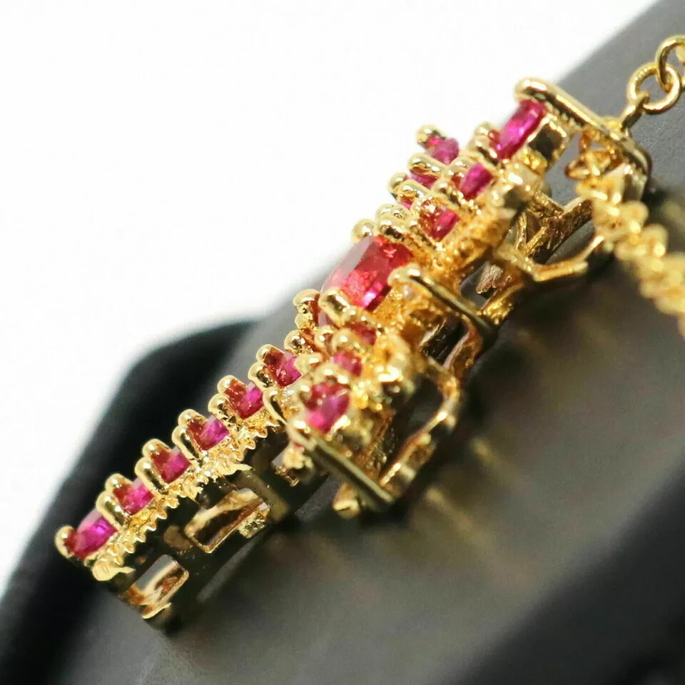 3Ct Round Cut Red Ruby Diamond Cross Pendant 14K Yellow Gold Over