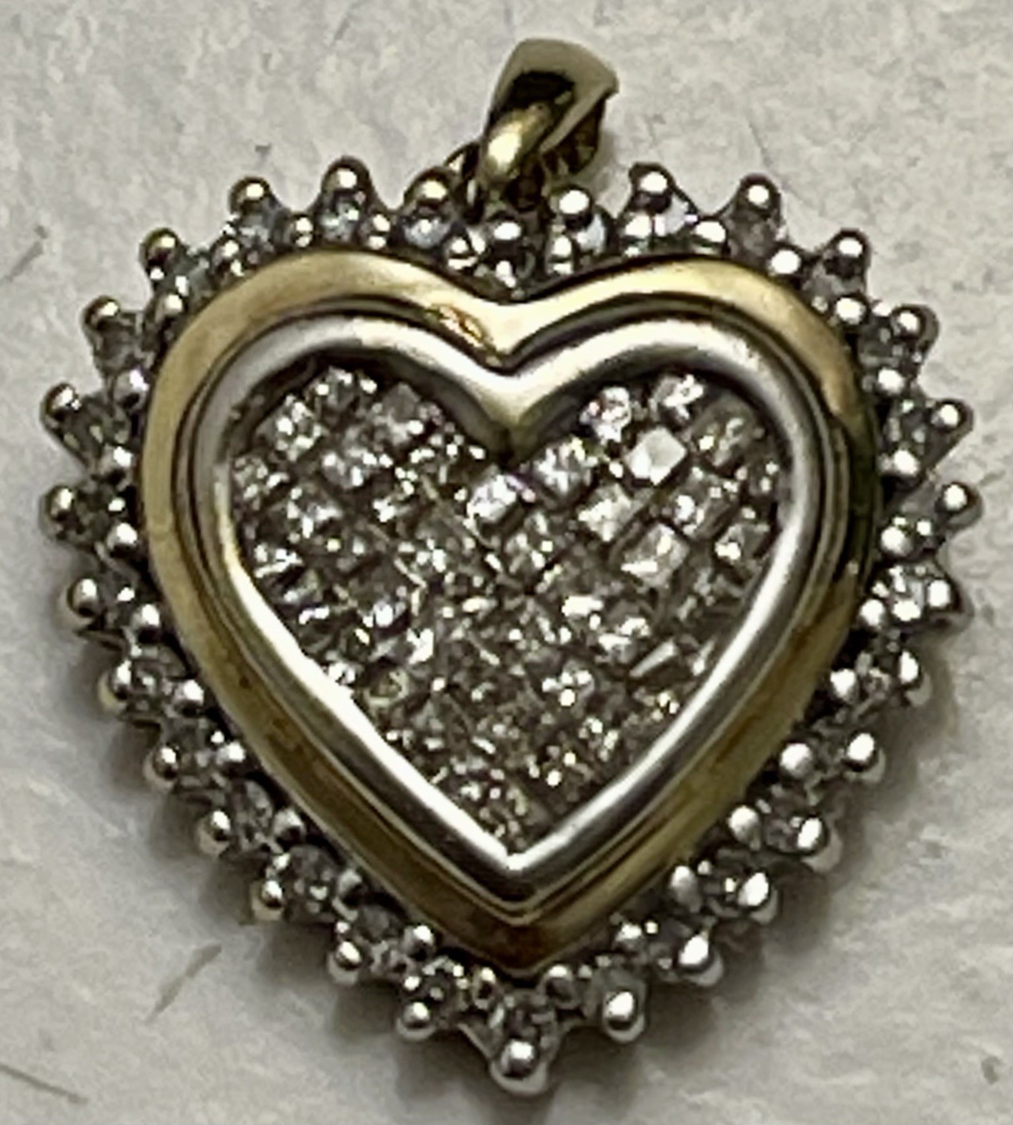 2 Grams 10k Solid White & Yellow Gold Natural Diamond Heart Pendant Pave Cluster