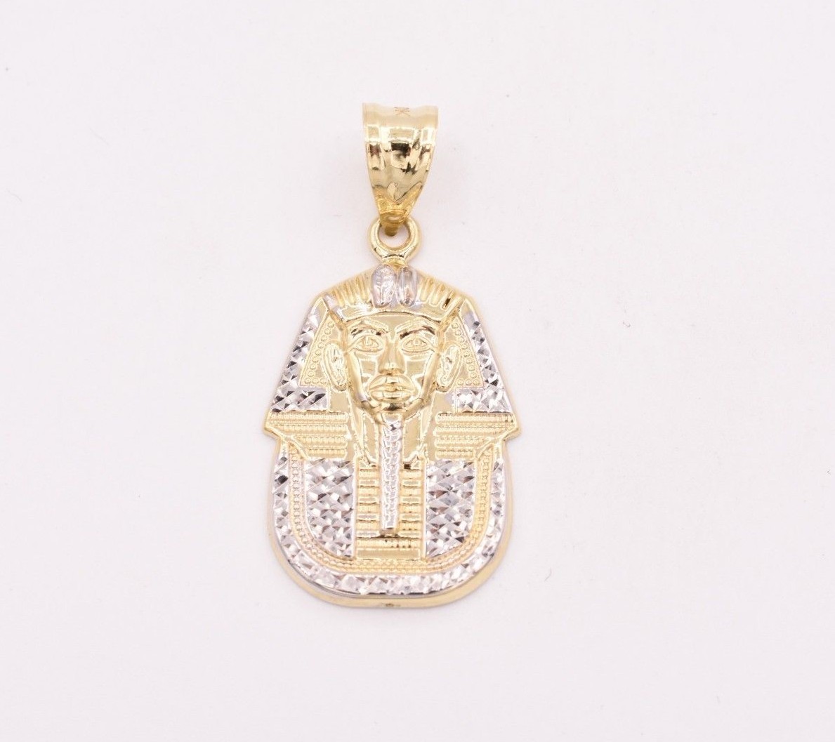 1 3/8″ Pharaoh Egyptian King Diamond Cut Pendant Real 10K Yellow White Gold