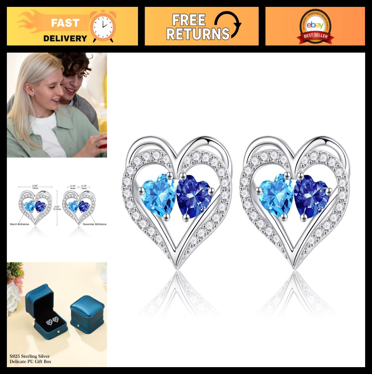 925 Sterling Silver Birthstone Earrings – Perfect Anniversary & Birthday Gifts f