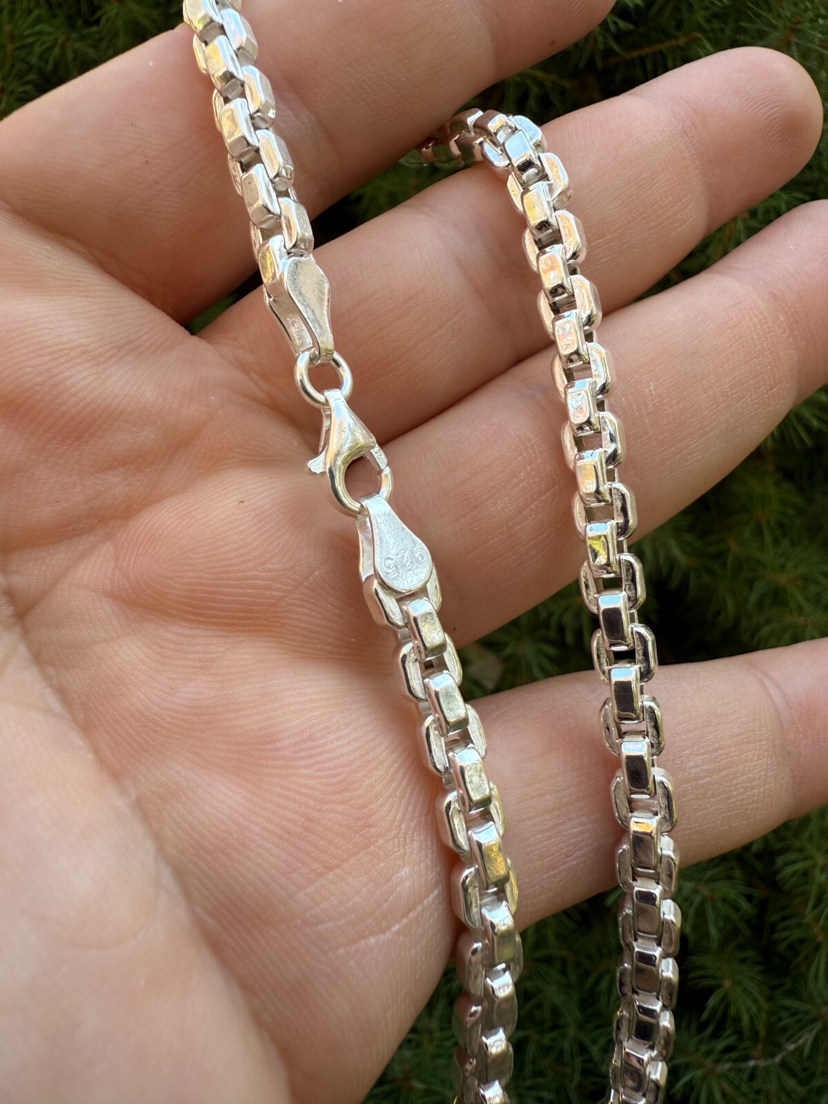 Real 925 Sterling Silver 5mm Men’s Puff Box Rolo Hermes Link Chain Necklace