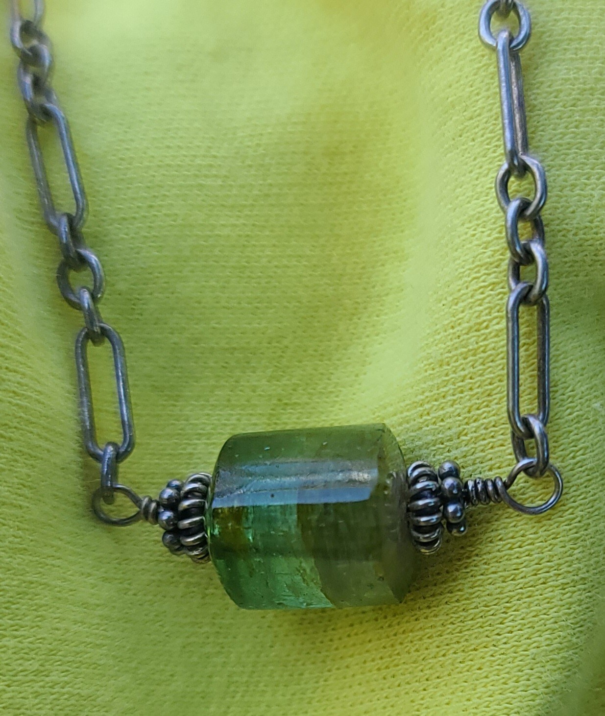 Vintage Sterling 925 Solid Silver Flourite Pendant Chain 17.75″ Necklace 3mm W