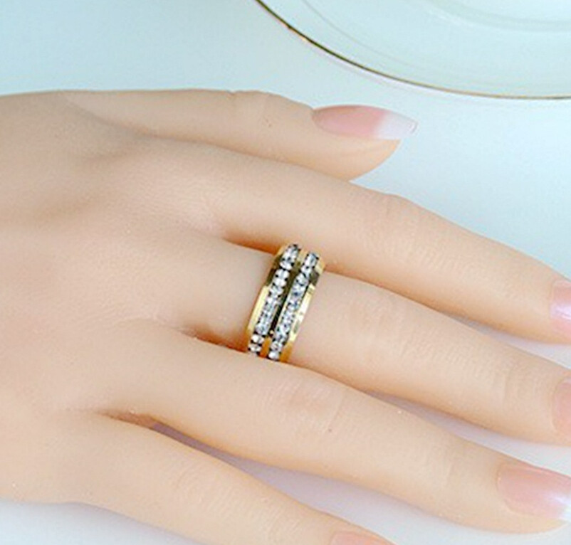 8mm Stainless Steel Wedding Silver/Gold Band Men Women Couple CZ Ring Size 5-13