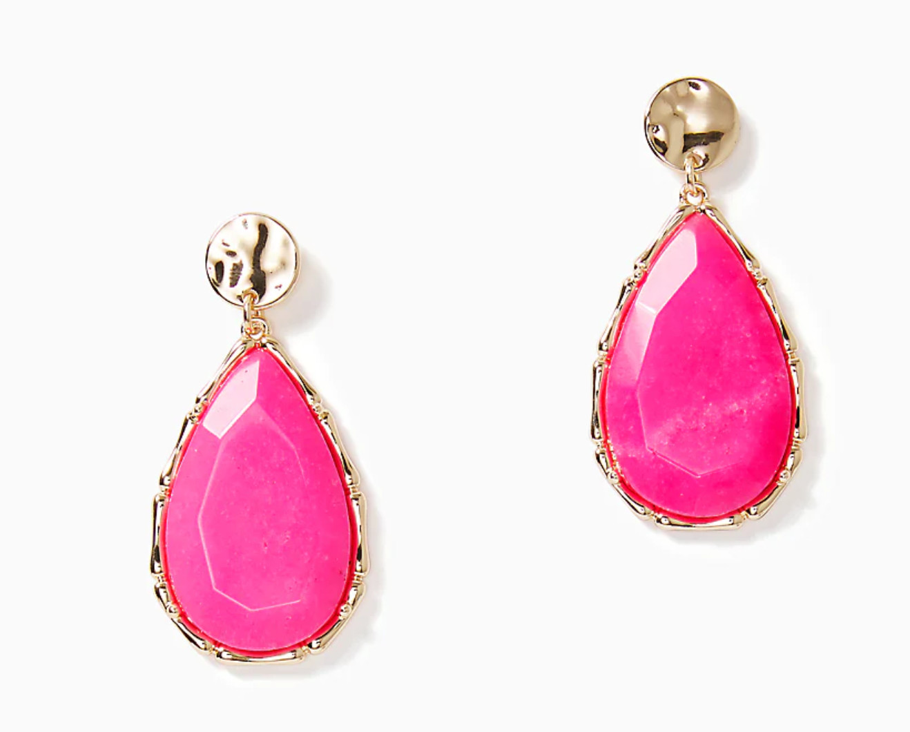NWT LILLY PULITZER MOONLIGHT DROP EARRINGS *PINK PALMS* GOLD BAMBOO