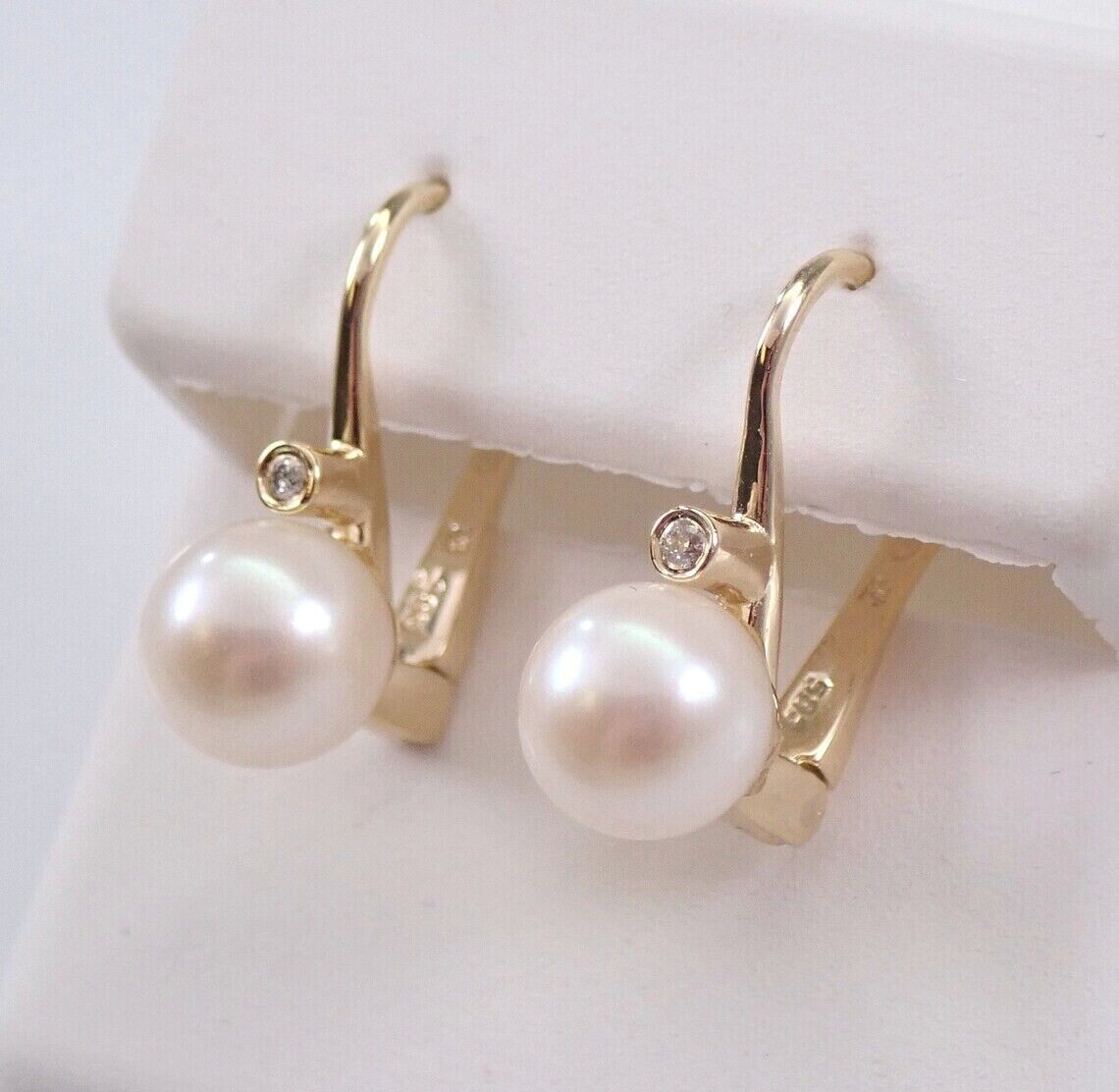 3.00Ct Round Cut White Pearl Drop/Dangle Earrings 14K Yellow Gold Plated
