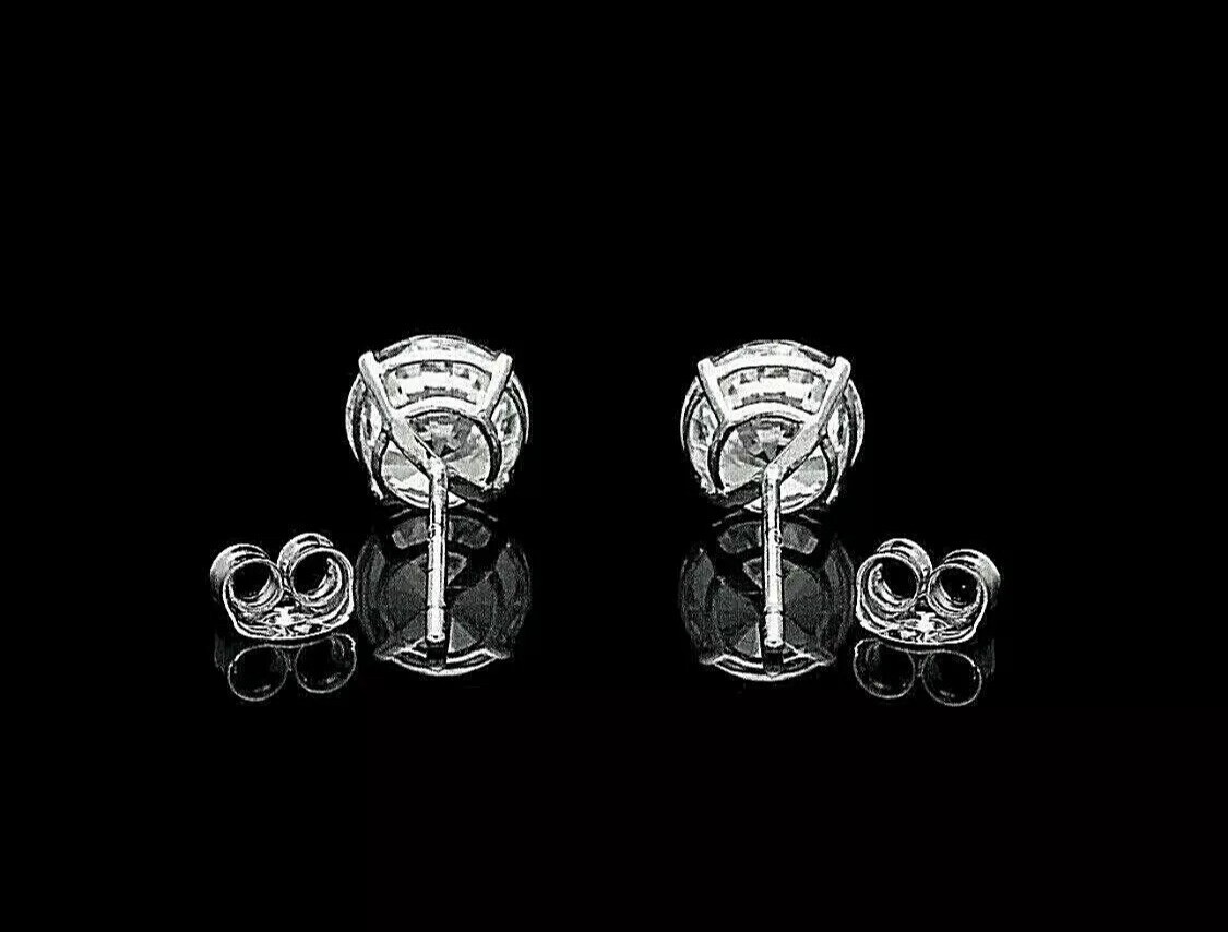 8.00 Ct Round Cut FL/D Lab Created Stud Earrings 14k White Gold Push Back 10mm