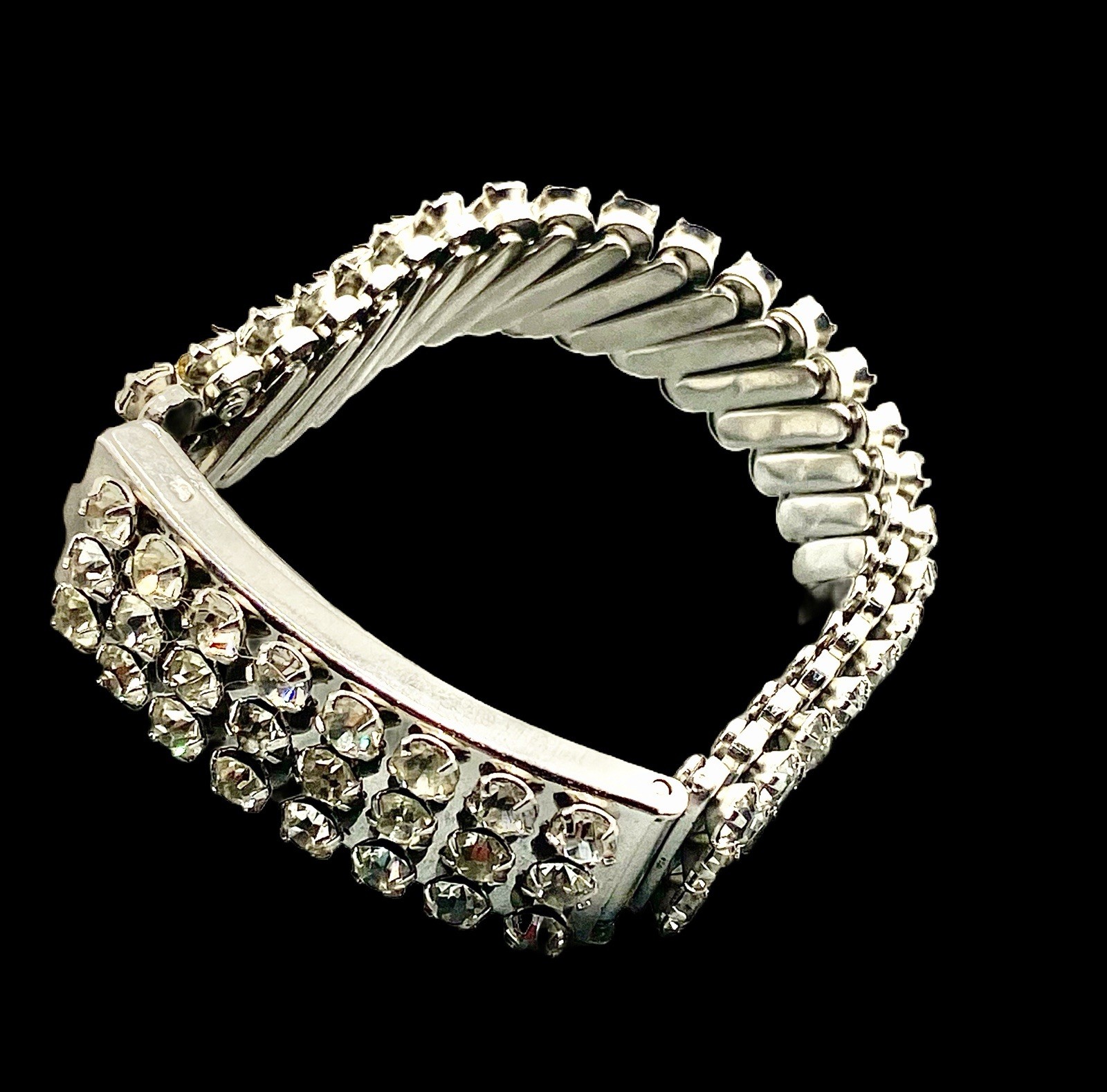 Vintage Silver-Tone & Rhinestone Hidden Photo ID Bracelet~1950s-60s