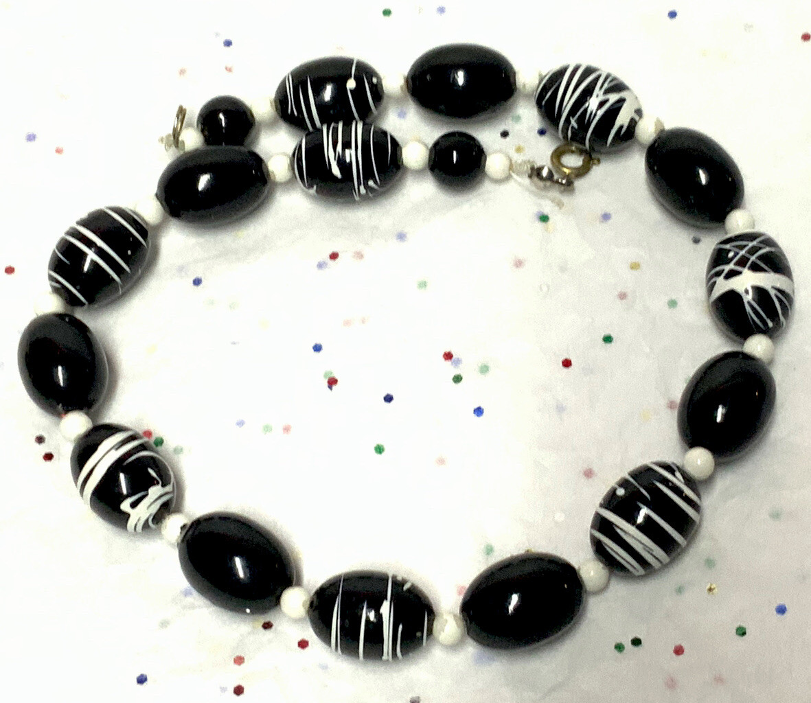 Vintage To Mod Black-White Plastic/Acrylic/Lucite/Crystal Bead Necklace {13~Lot}