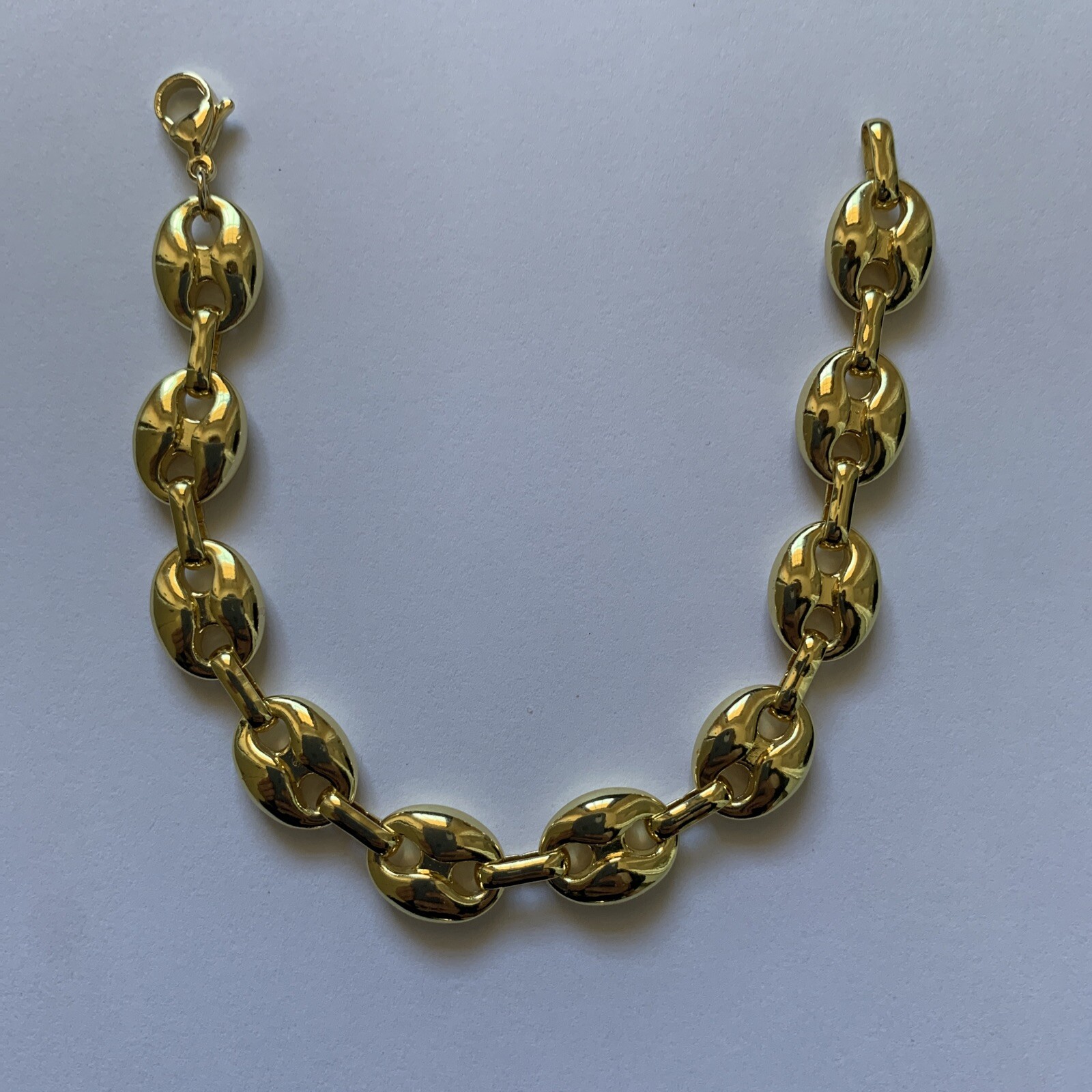 14k yellow gold Plated Puffy Puffed Anchor Mariner Link Chain Bracelet 1cm thick
