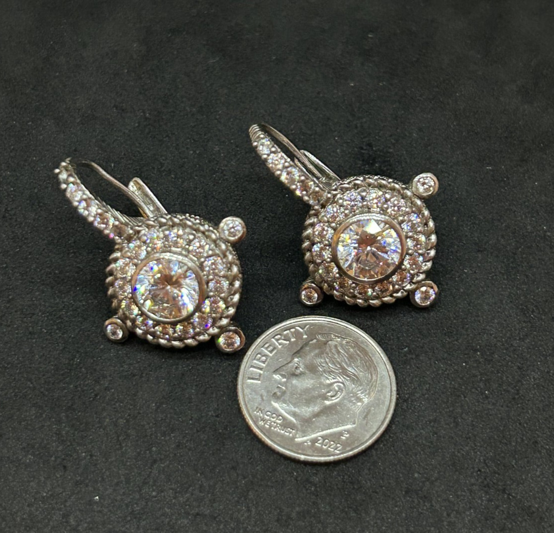 925 Sterling Judith Ripka CZ Cluster Lever Back Earings 1in – 12.0g