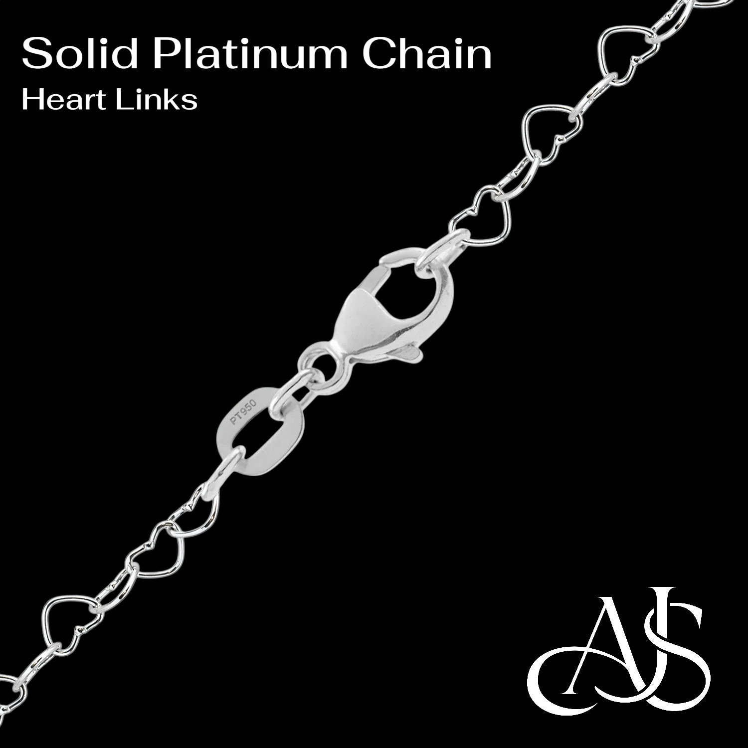 950 Platinum Heart Cable Links Chain Necklace 2.9mm