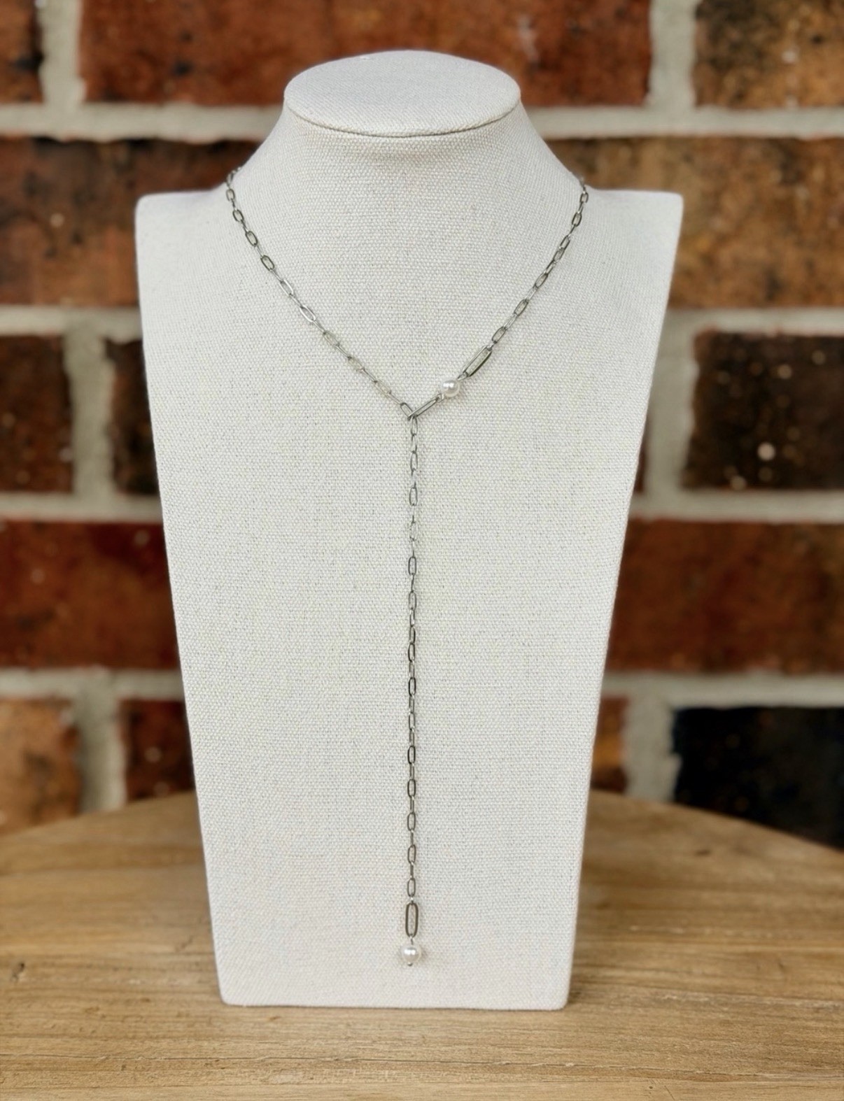 Paperclip Pearl Y Necklace