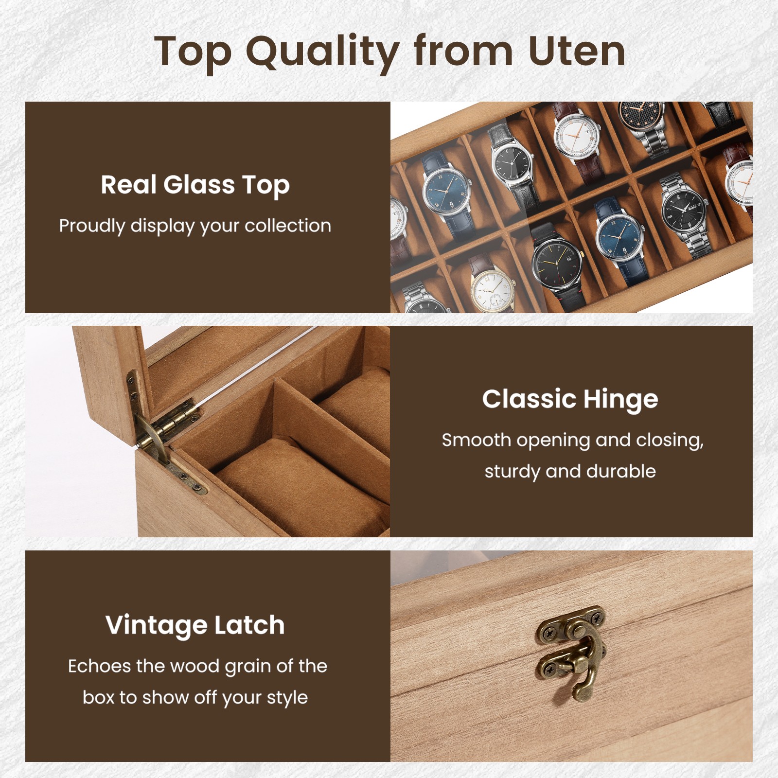 12 Slots Watch Box Solid Wood Storage Display Case Wrist Watch Case