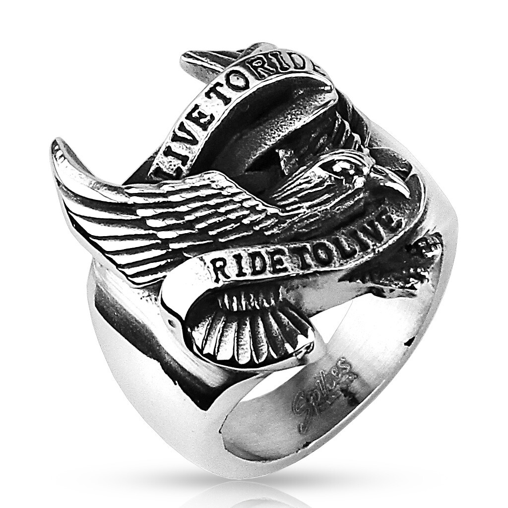 Harley Biker Live to Ride, Ride to Live Ring 316L Stainless Steel Jewelry