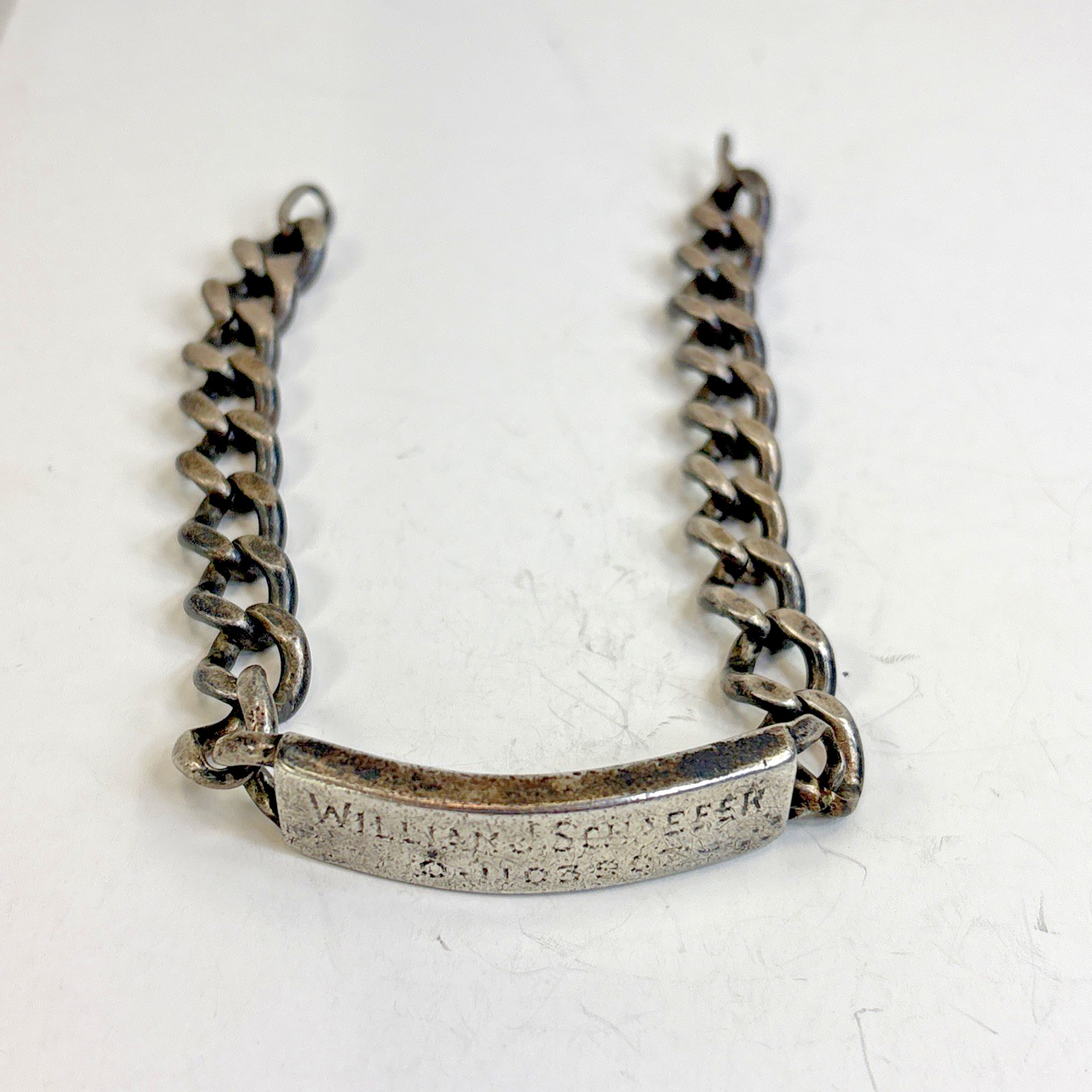 WW1 WW2 Dog Tag ID Identification Bracelet William J Schaefer 1943 Vintage 87D42