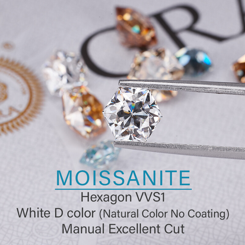 Multicolor Moissanite Excellent Cut Hexagon VVS1 Loose Gemstone GRA Certificated