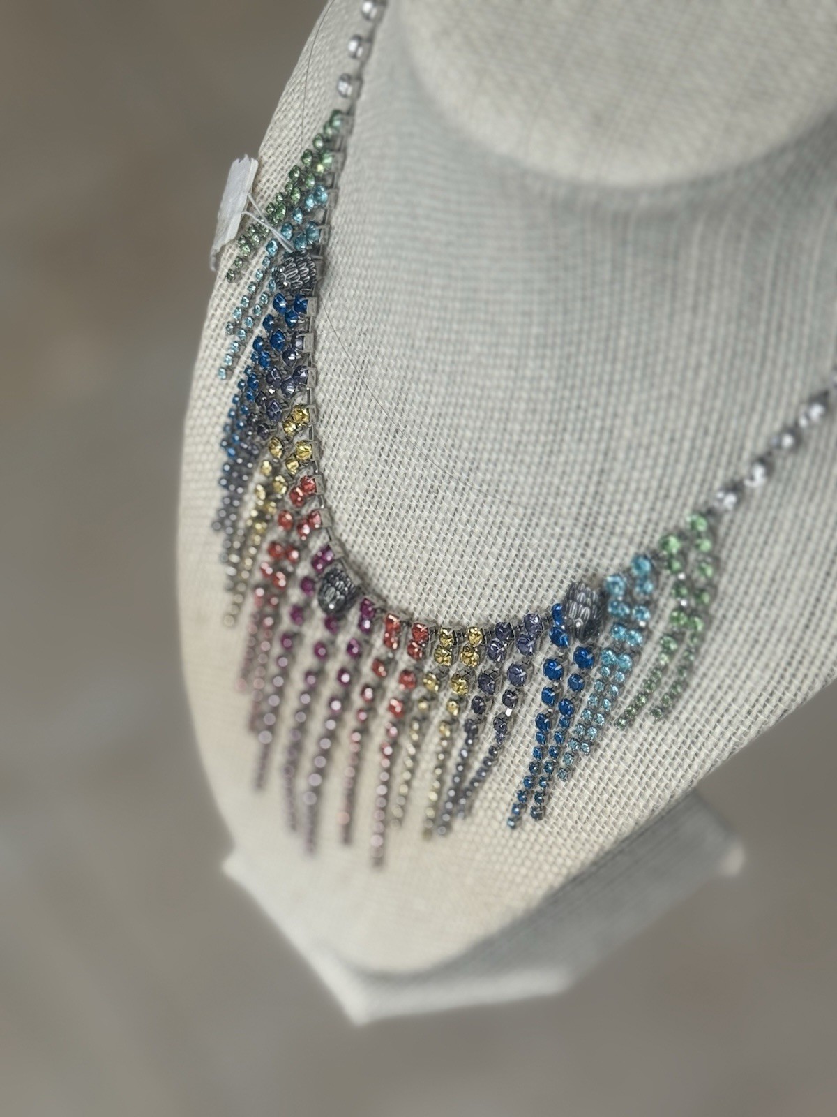 Kurt Geiger London Rainbow Fringe Crystal Statement Necklace Multicolor
