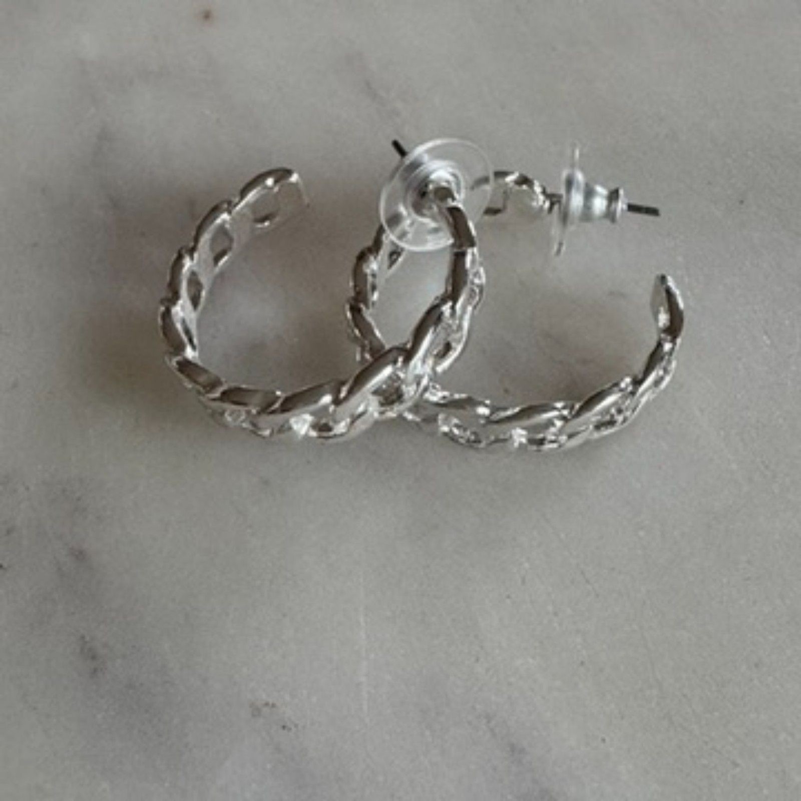 Silver Plated Chain Link Hoop Earrings