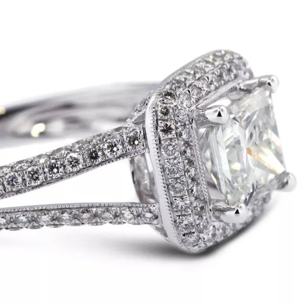 Engagement Ring 18K White Gold Halo Princess 3.04 Carat Lab-Grown Diamond G VS1