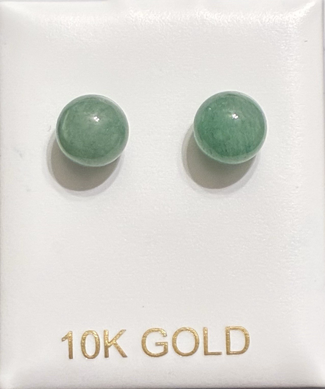 Natural Green Jade Ball Stud Earrings 8mm Solid 10kt Yellow Gold Brand New