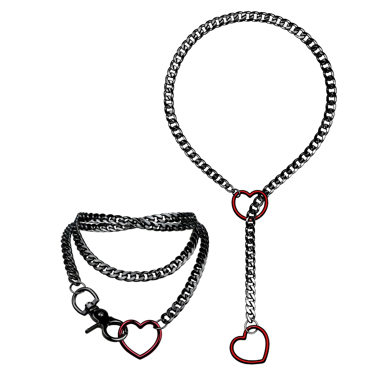 2pcs Women’s Punk Heart O Ring Pendant Y- Lariat Necklace Rainbow Cuban Chain