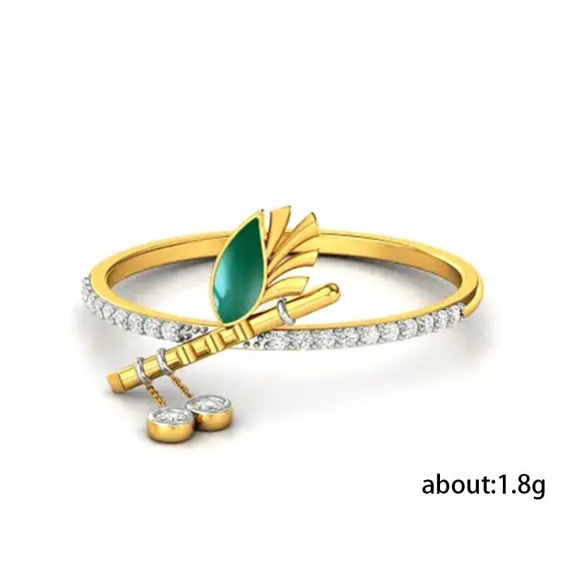 Gold Plated Thin Ring For Christmas Gifts 1 CT CZ Krishna Flute Gorgeous Ring