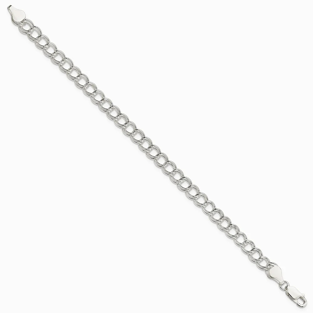 Sterling Silver 6mm Solid Double Link Charm Bracelet