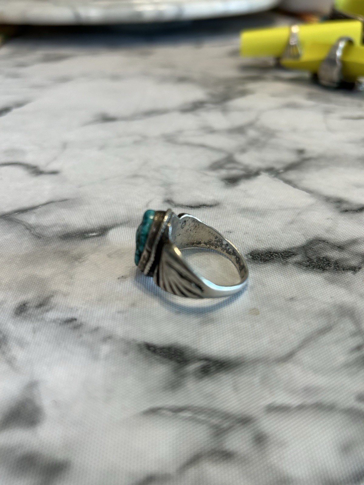 Sterling silver Oval Blue Turquoise Bezel Set Size 10 mens