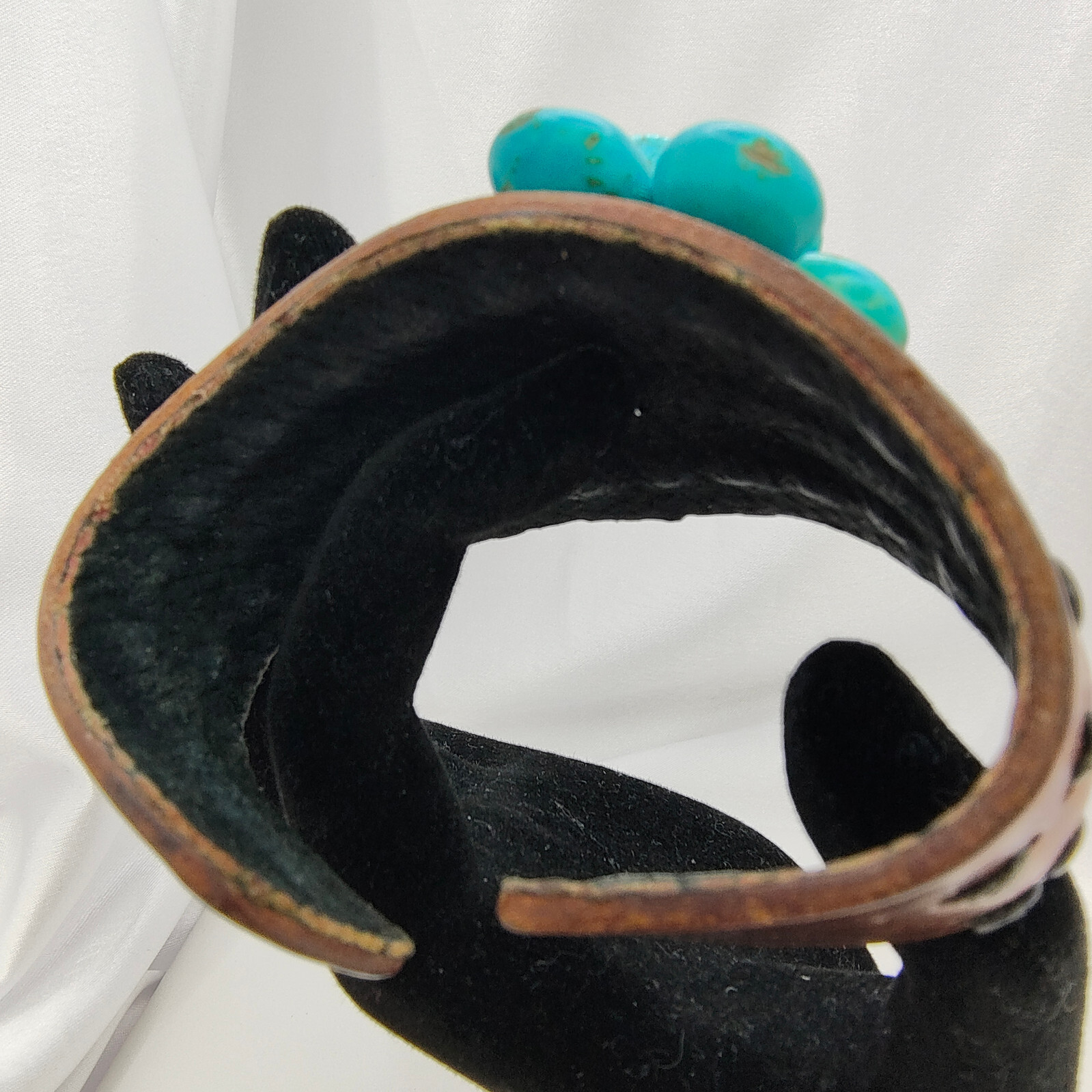 Leather Faux Turquoise Flower Cuff Bracelet Bohemian Ecclectic Statement