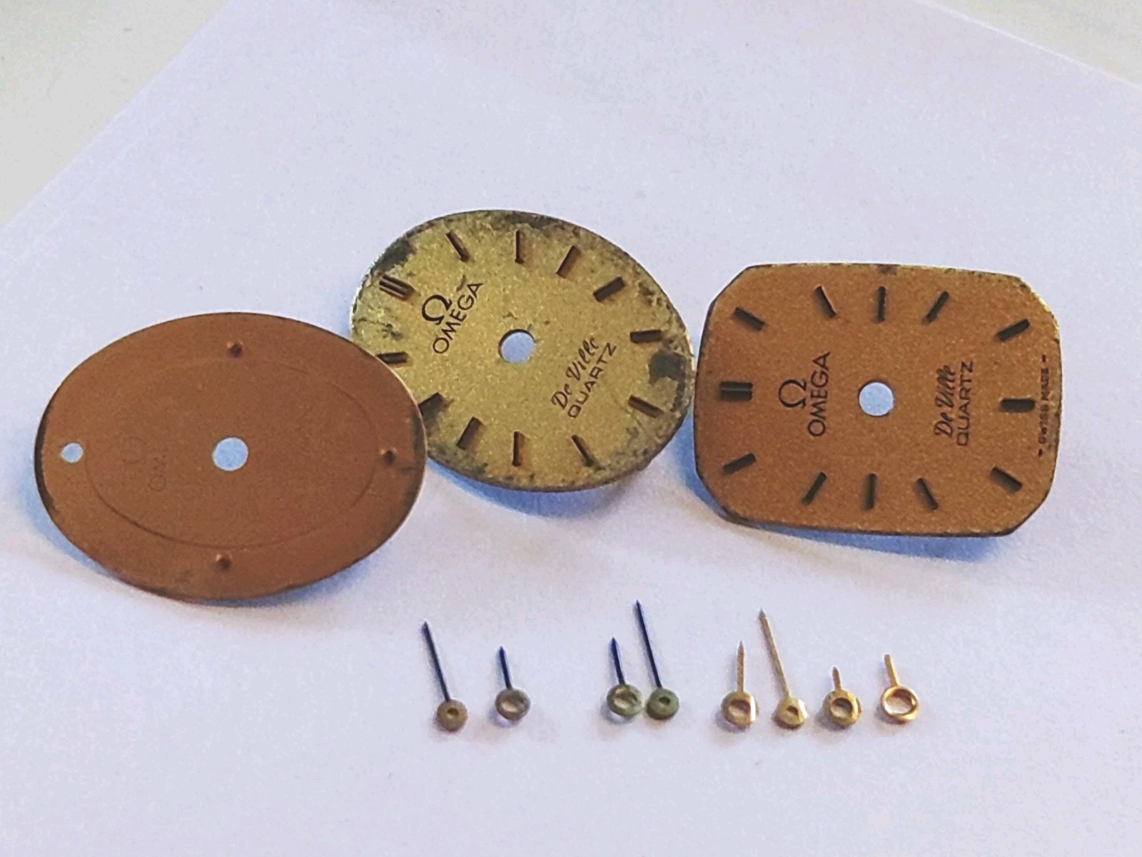 Omega 1350 DeVille Dials #2342 X 2, #2340. 3 Handsets & 2 Hour Hands. For Parts.