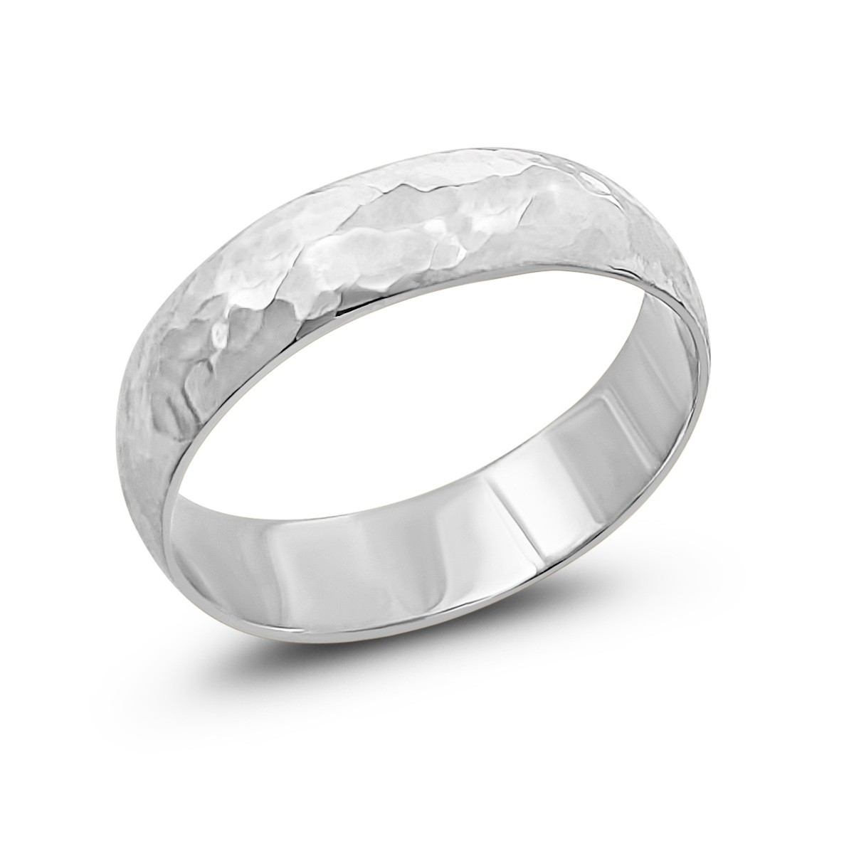 Solid 18K White Gold Hammered Ring, Handmade 5mm Hammer Texture Wedding Band