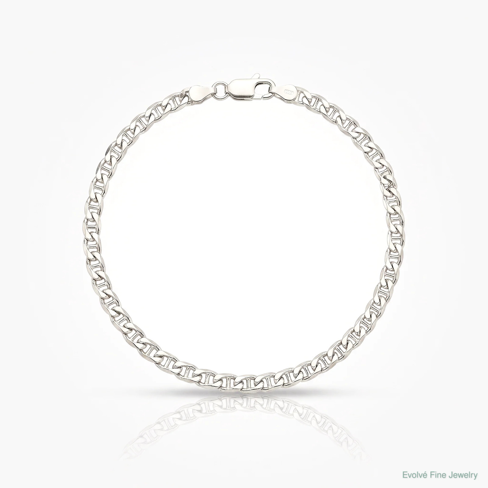 Sterling Silver 4.0mm Diamond-Cut Flat Anchor Curb Chain Bracelet 7″-8″