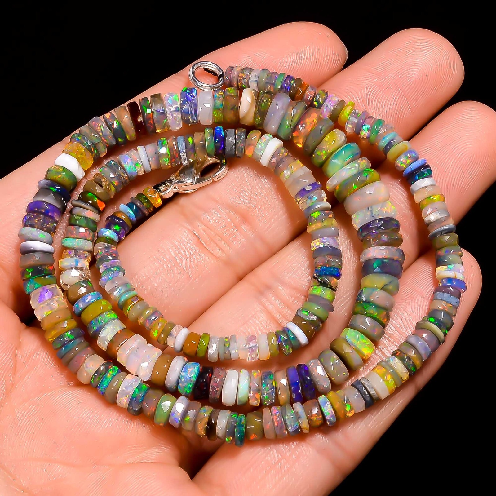 Natural Multi Ethiopian Opal Heishi Faceted Beads 3X2 7X2 mm Necklace 17″ A-5508