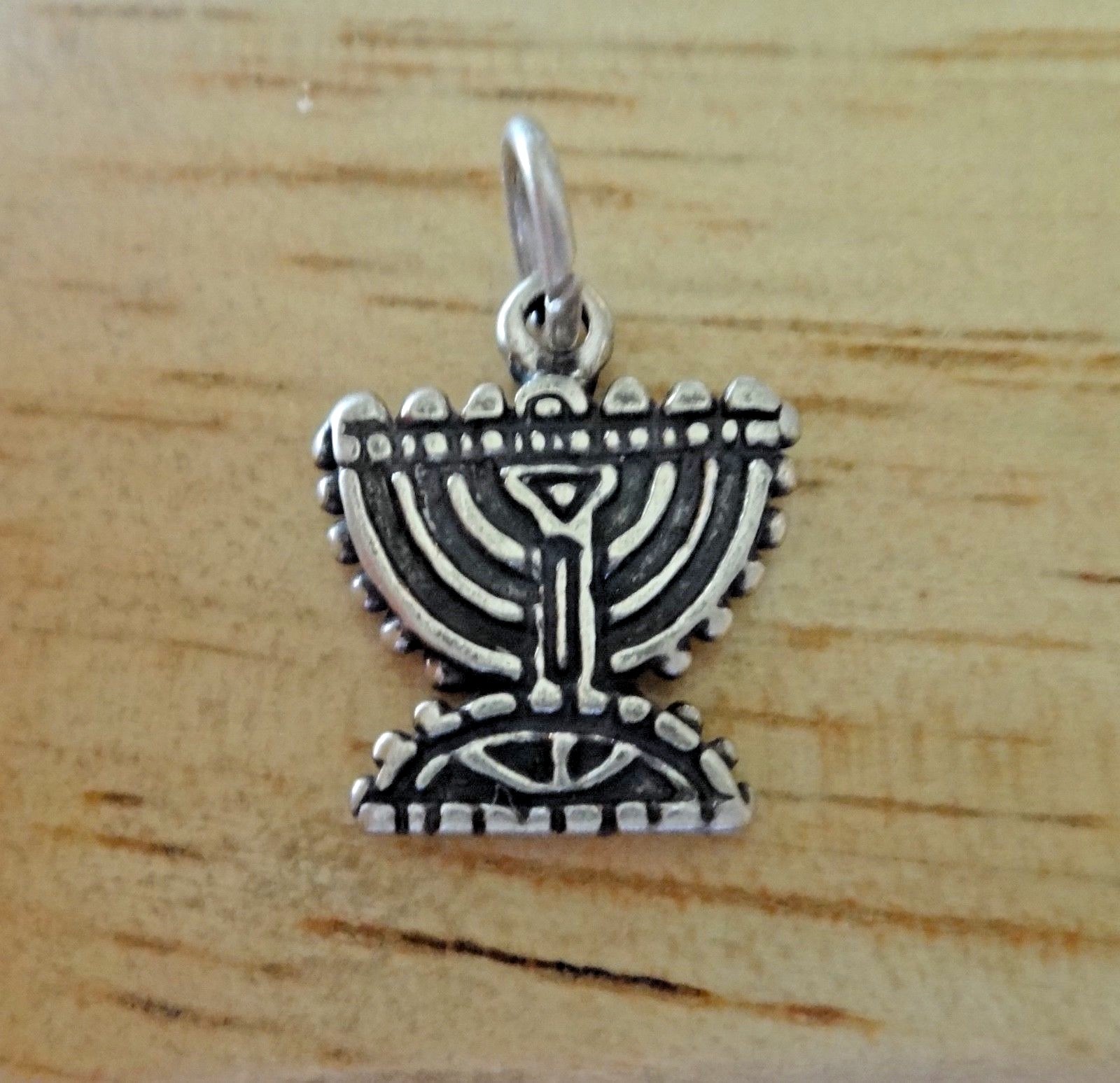 Sterling Silver 16x14mm Solid Flat Jewish 7 Lamp Temple Menorah Charm