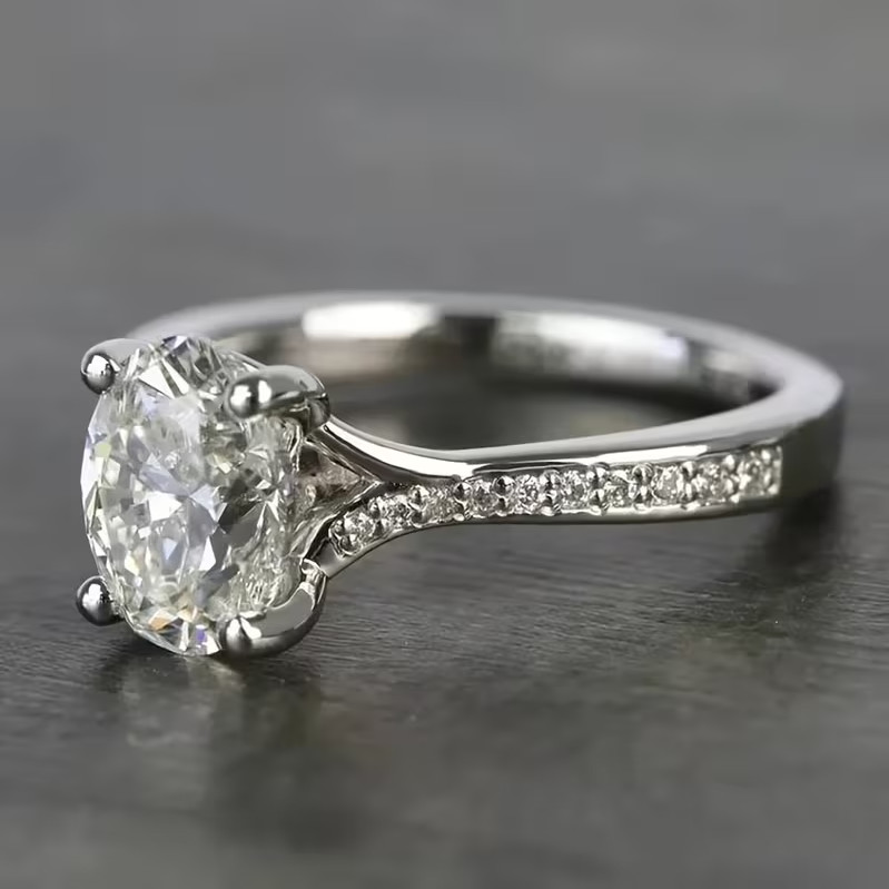 Elegant 2CT Oval Moissanite Solitaire Engagement Ring 14k White Gold Bridal Ring