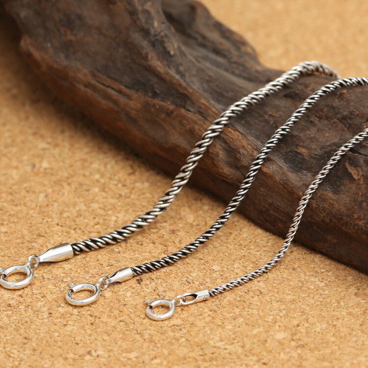 925 Sterling Silver Twisted Rope Necklace Chain 1mm 2mm 16 18 20 22 24 inches