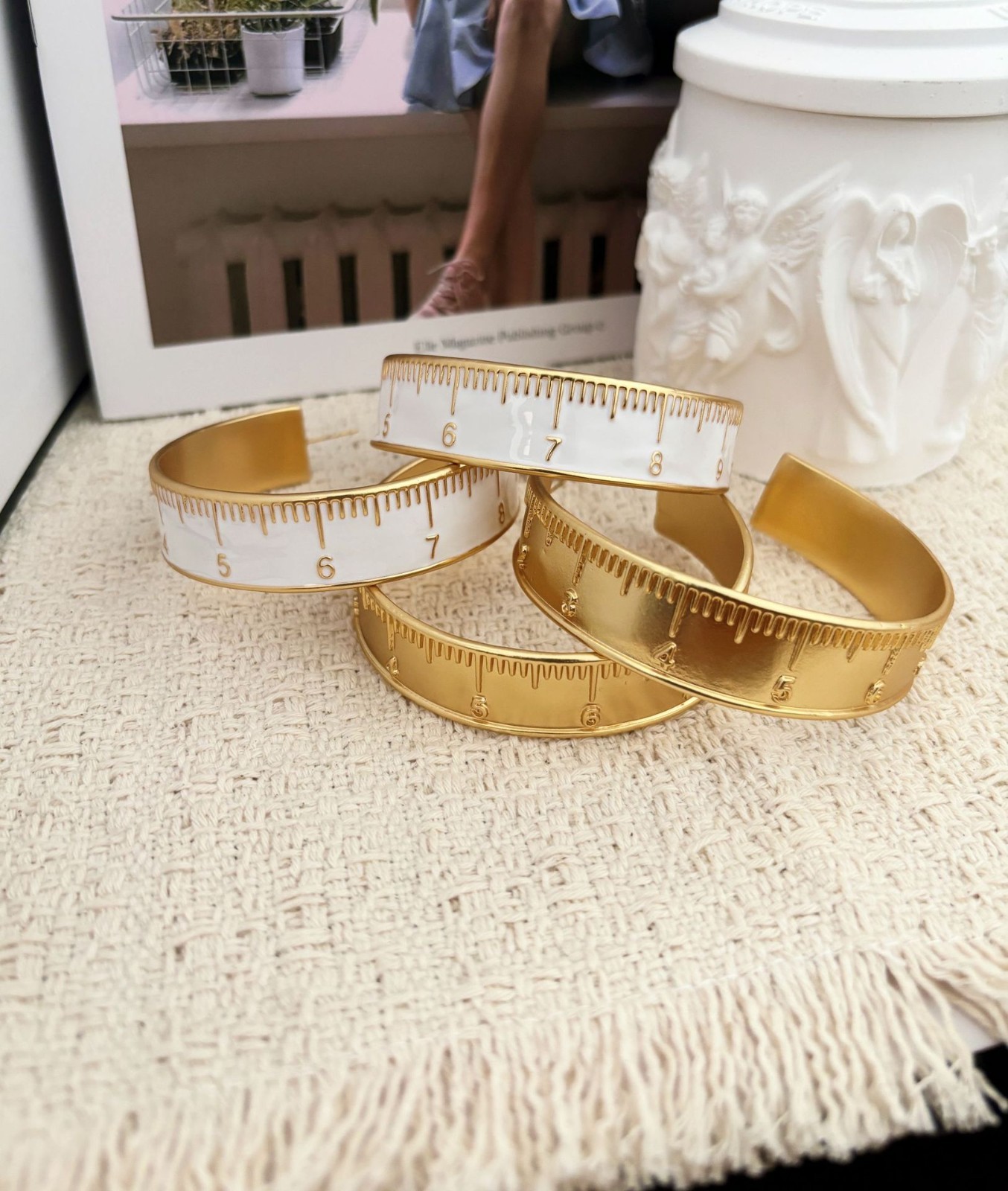 High Quality Simple Enamel Ruler Gold Earrings Gift