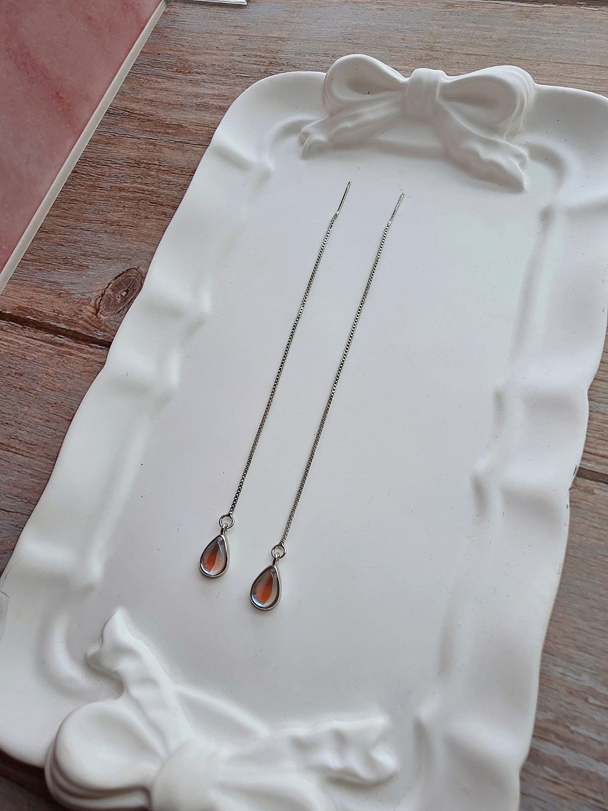 925 Silver Moonstone Threader Earrings June Birthstone Gift for Her Birthday