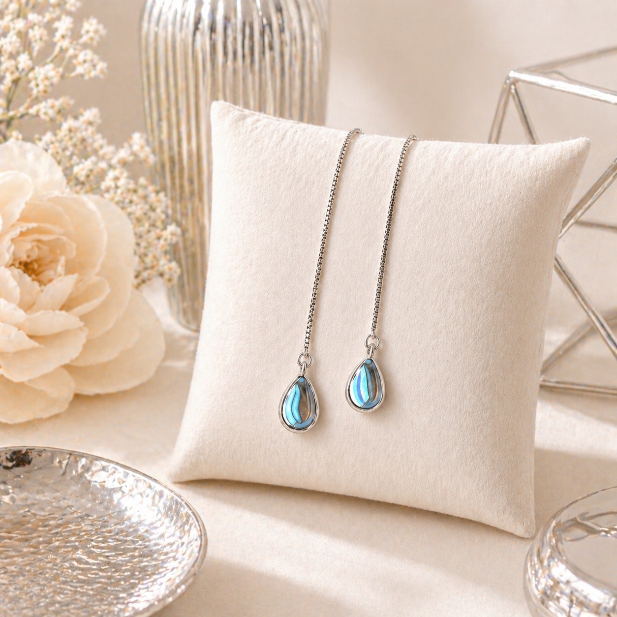 925 Silver Moonstone Threader Earrings June Birthstone Gift for Her Birthday