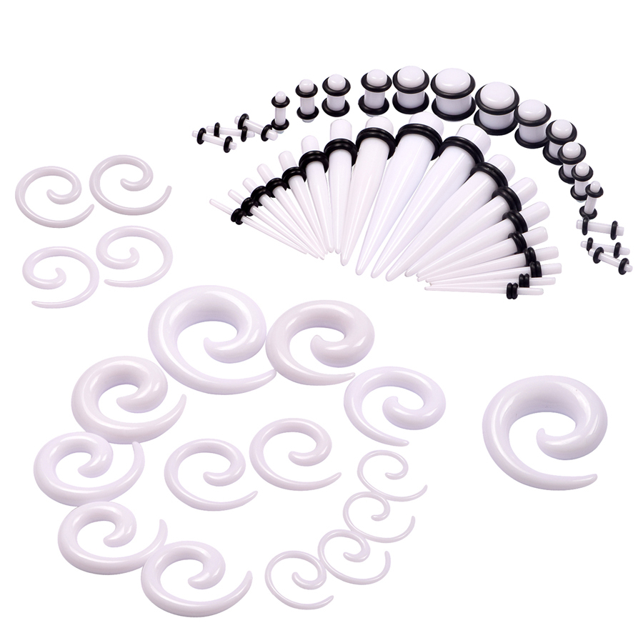 54PCS Ear Taper Stretching Gauges Kit 14G-00G Spiral Taper Plugs Body Piercing