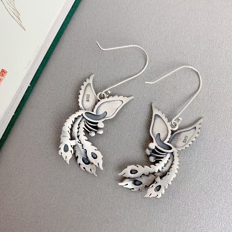 925 Silver Plated Phoenix Earrings for women Tassel Dangle Drop Jewelry Gift