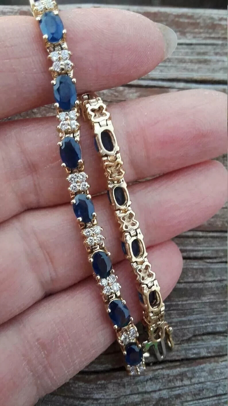 8Ct Oval Cut Lab Created Sapphire Diamond Tennis Bracelet 14K Yellow Gold Plated