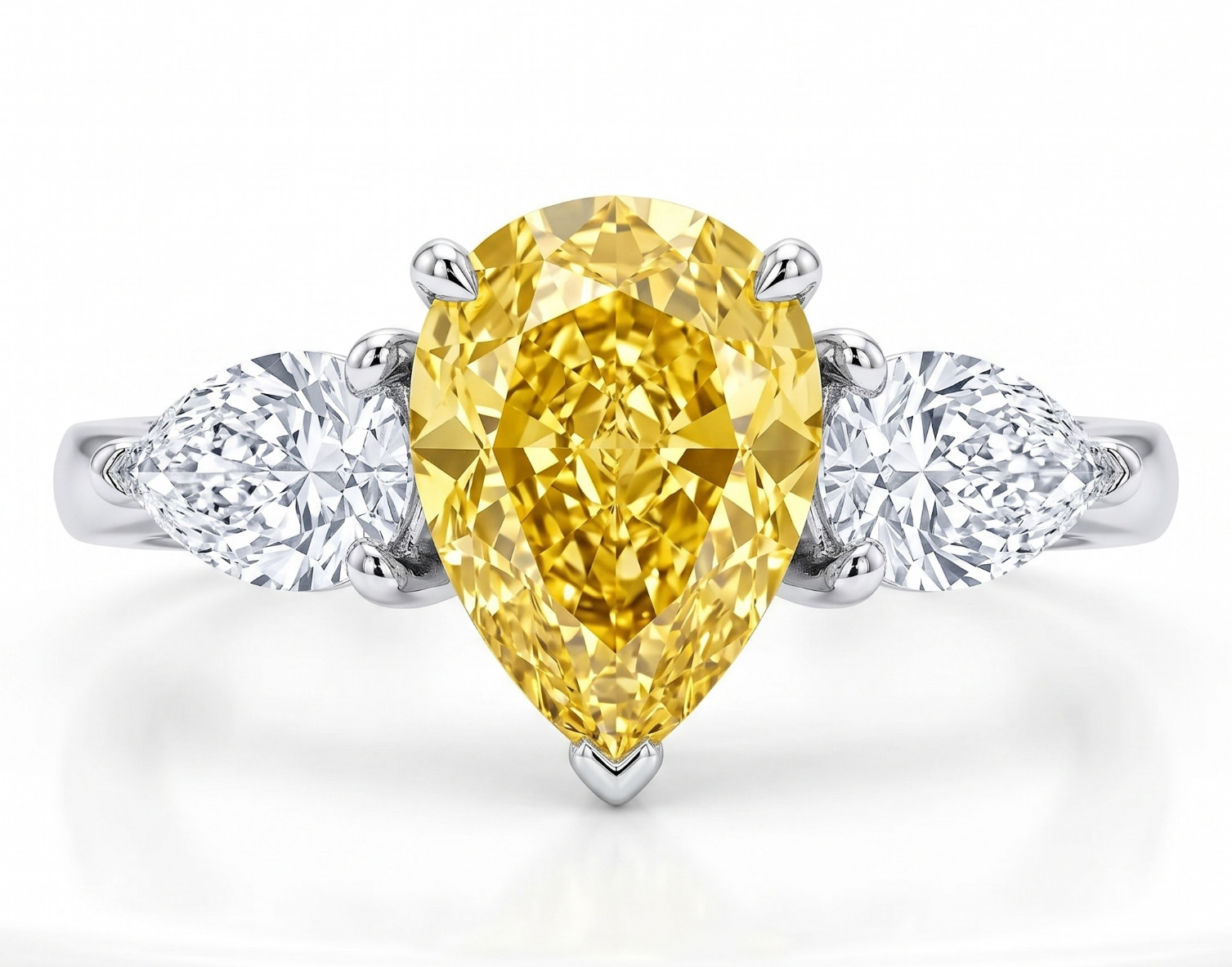 8.00 Ct Certified Pear Cut Natural Yellow Diamond Ring VVS1 White Gold Finish