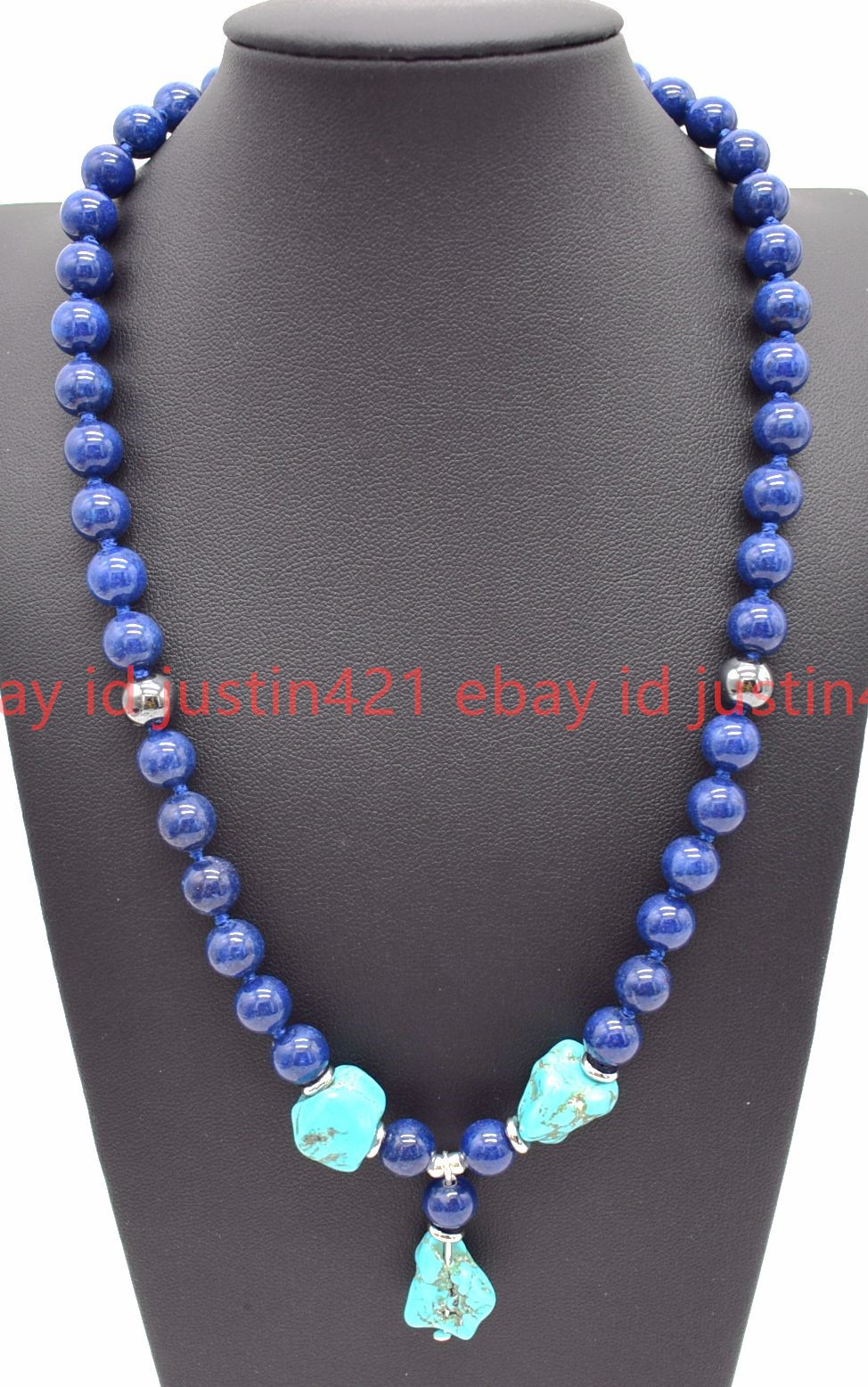 Natural 8/10mm Lapis Lazuli Turquoise Gems Round Beads Pendant Necklace 16-28in