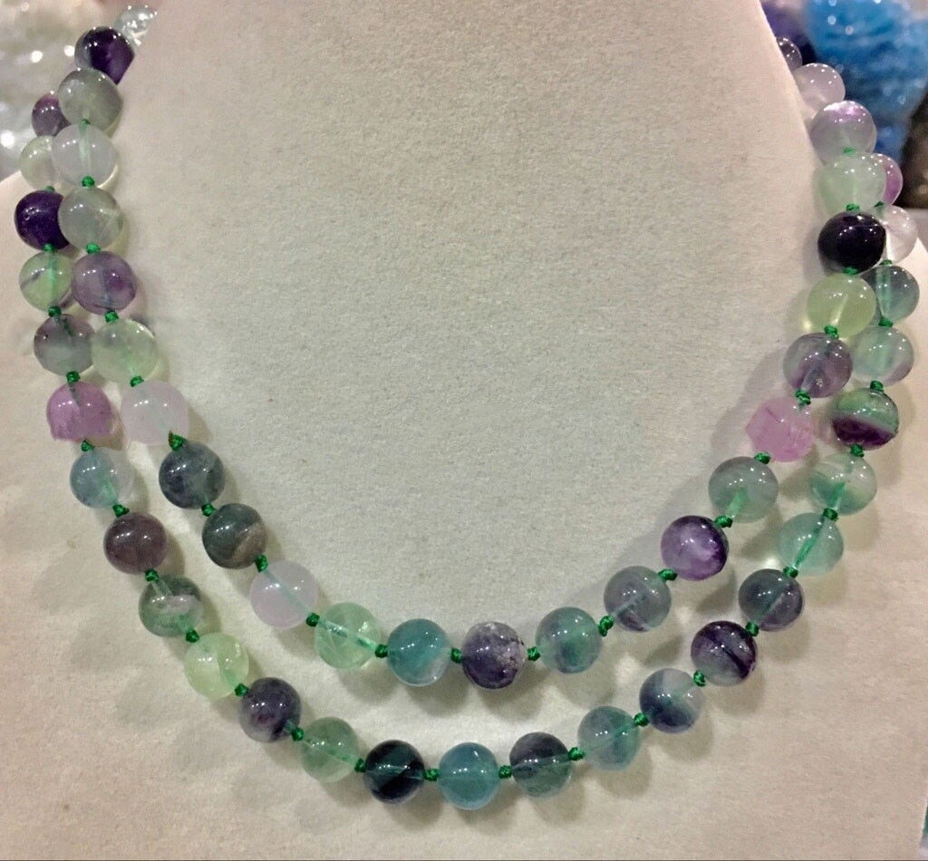 Natural Multicolor Fluorite 6/8/10mm Round Gems Beads Jewelry Necklace 14-36”